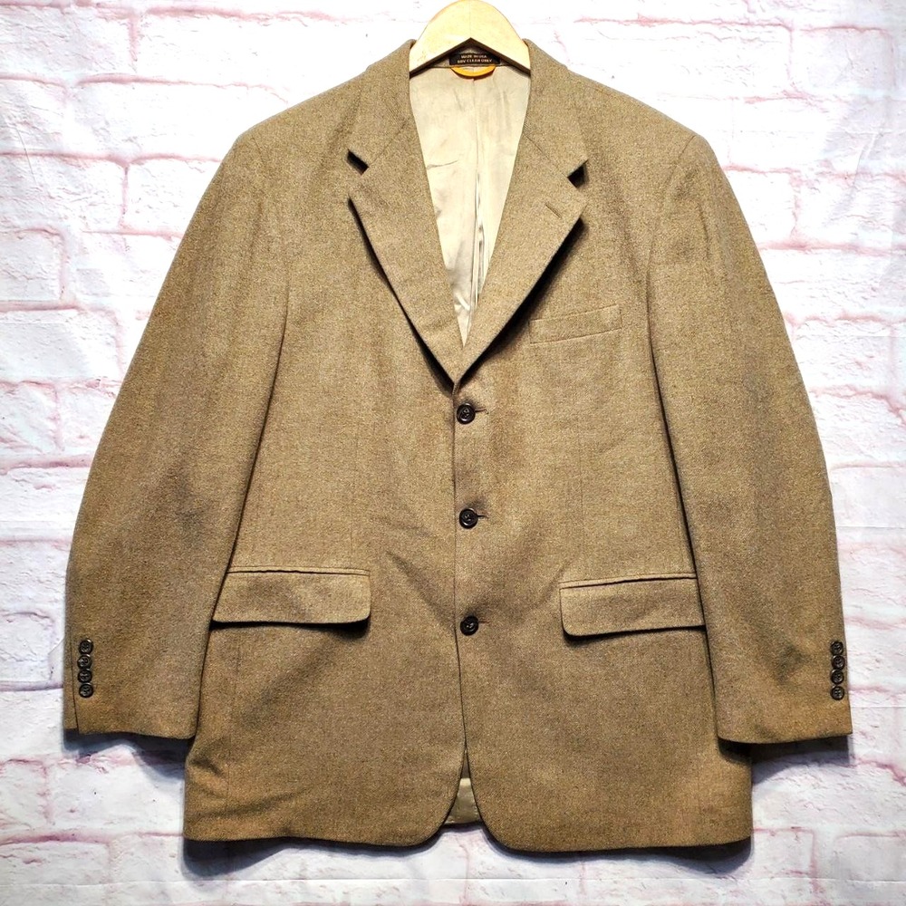 VTG Bill Blass Camel Hair Blazer Mens 42R Tan Sport Coat Made USA 80s Old Money
